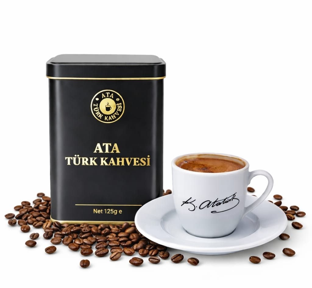125g. Ata Türk Kahvesi Metal Kutu + 1 Adet İmzalı Porselen Fincan Takımı